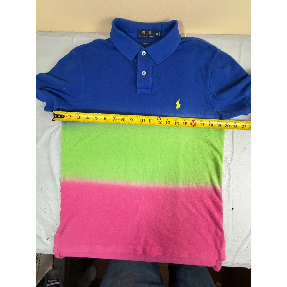 Polo Ralph Lauren Mens Custom Fit Ombre Polo Shirt Blue Green Pink Size M